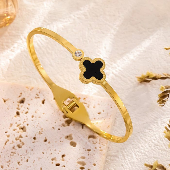 Lucky Clover Hinged Bracelet With Stone