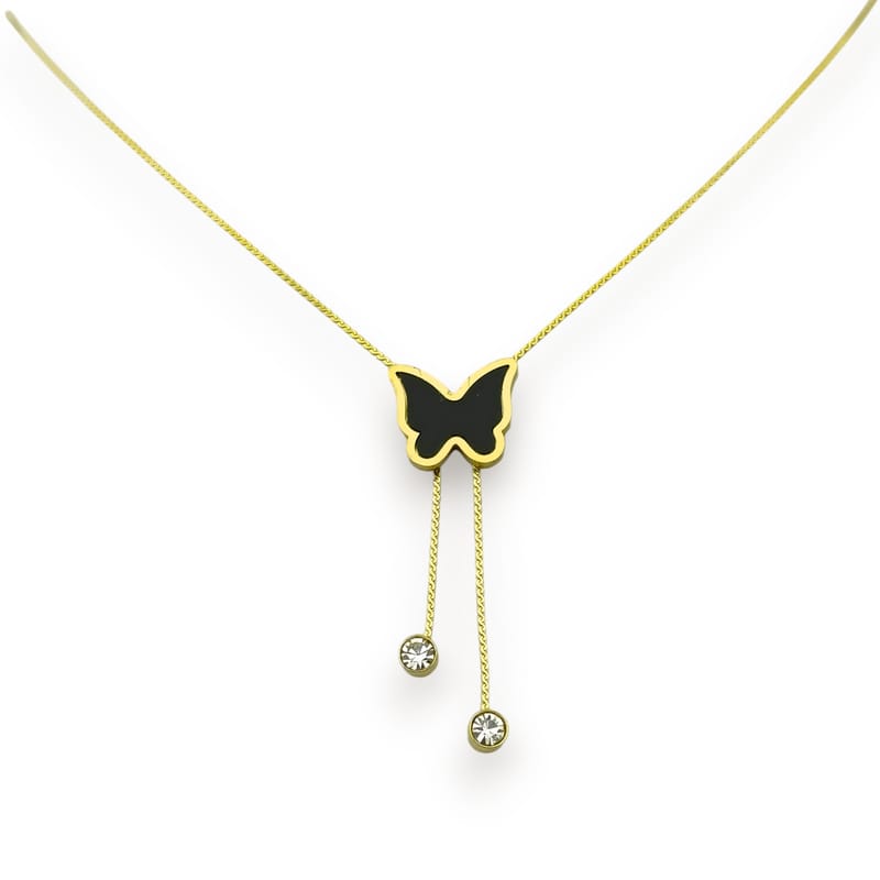 Elegant Gold-toned Black Butterfly Necklace