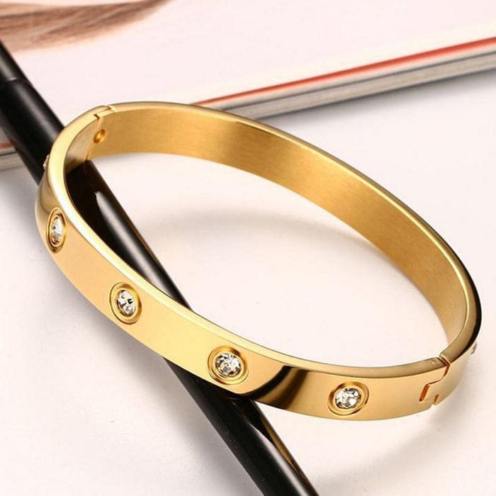 Luxury Style Gold-Plated Screw Head Bangle with Inset Stones