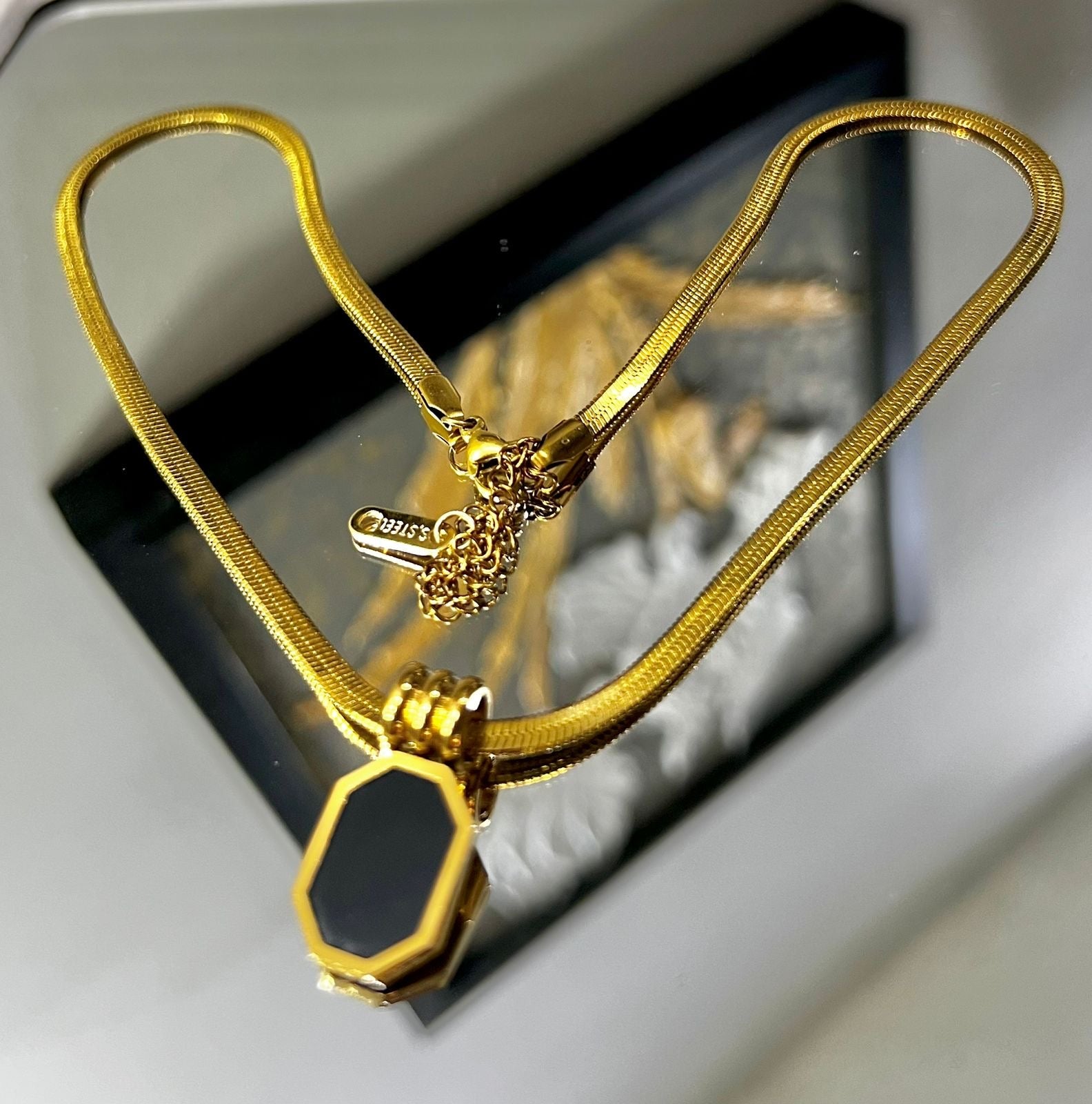 Midnight Octagon Snake Chain Pendant