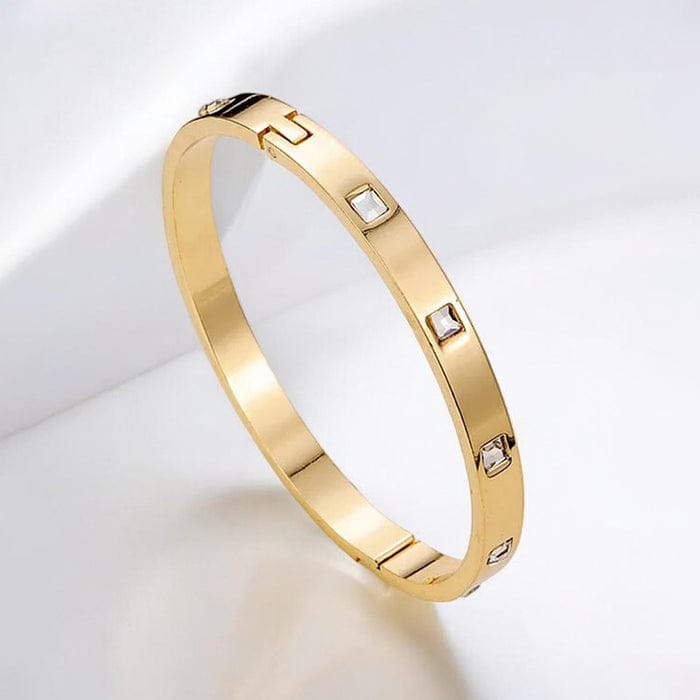 Luxury Style Gold-Plated Screw Head Bangle with Inset Stones