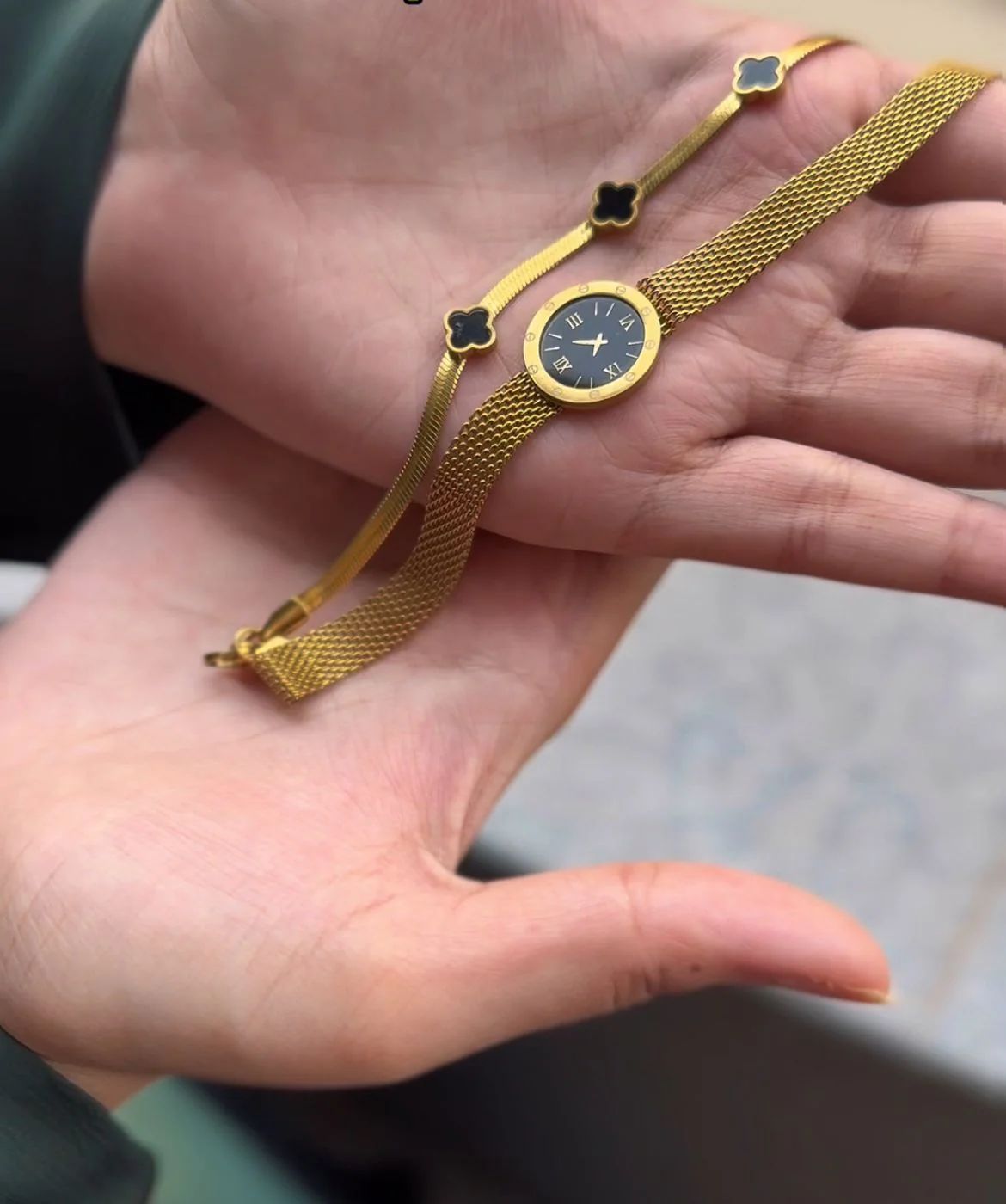 Vintage Noir Watch Type Bracelete & Bracelet Combo