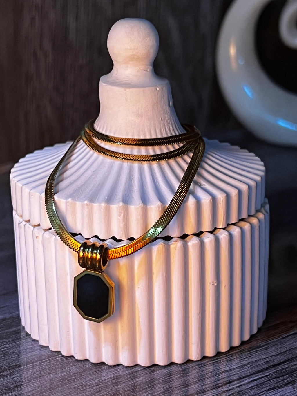 Midnight Octagon Snake Chain Pendant