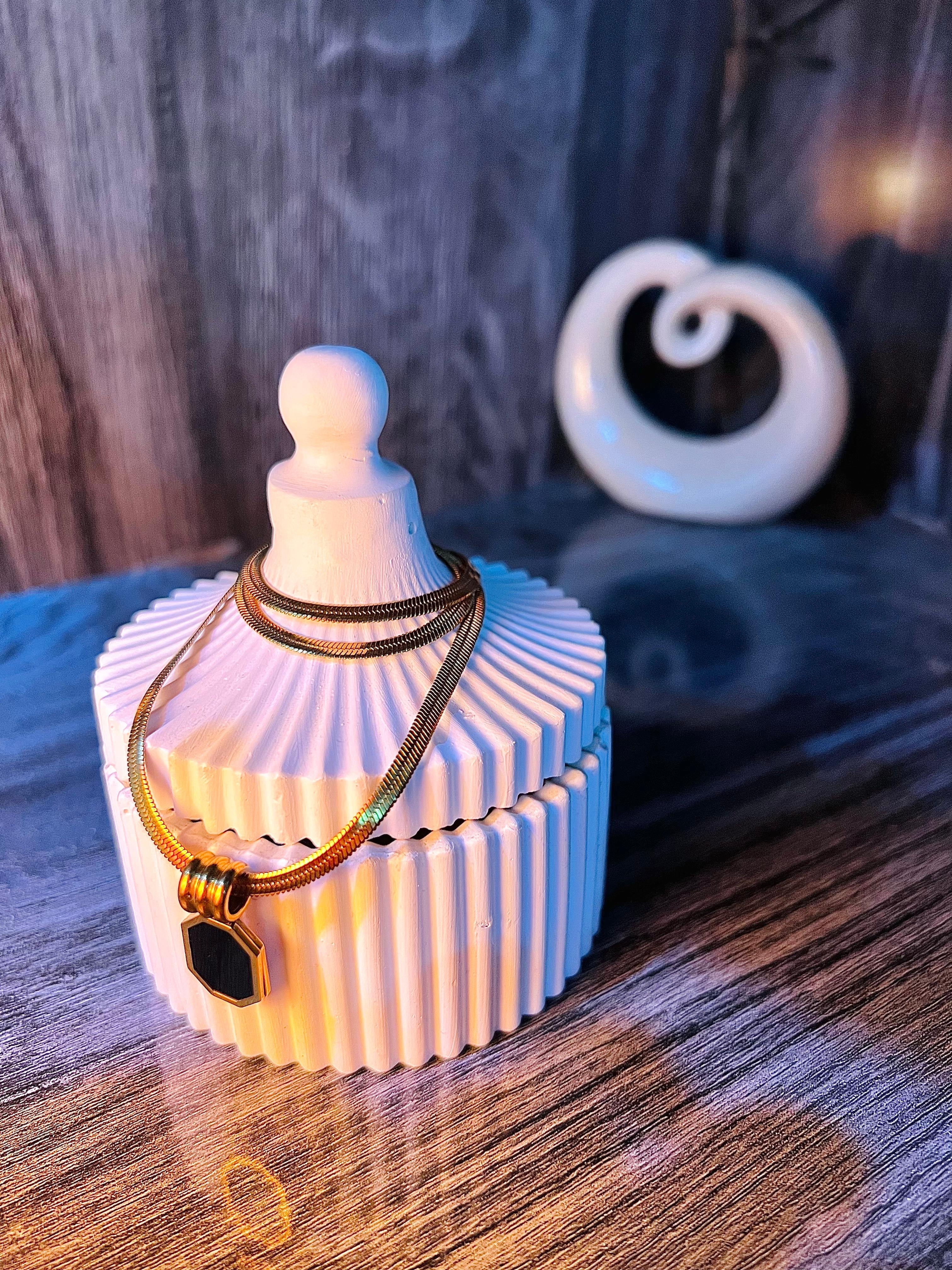 Midnight Octagon Snake Chain Pendant