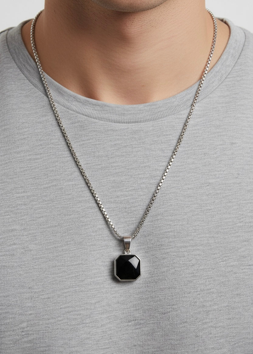 Black Onyx Octagon Pendant Necklace