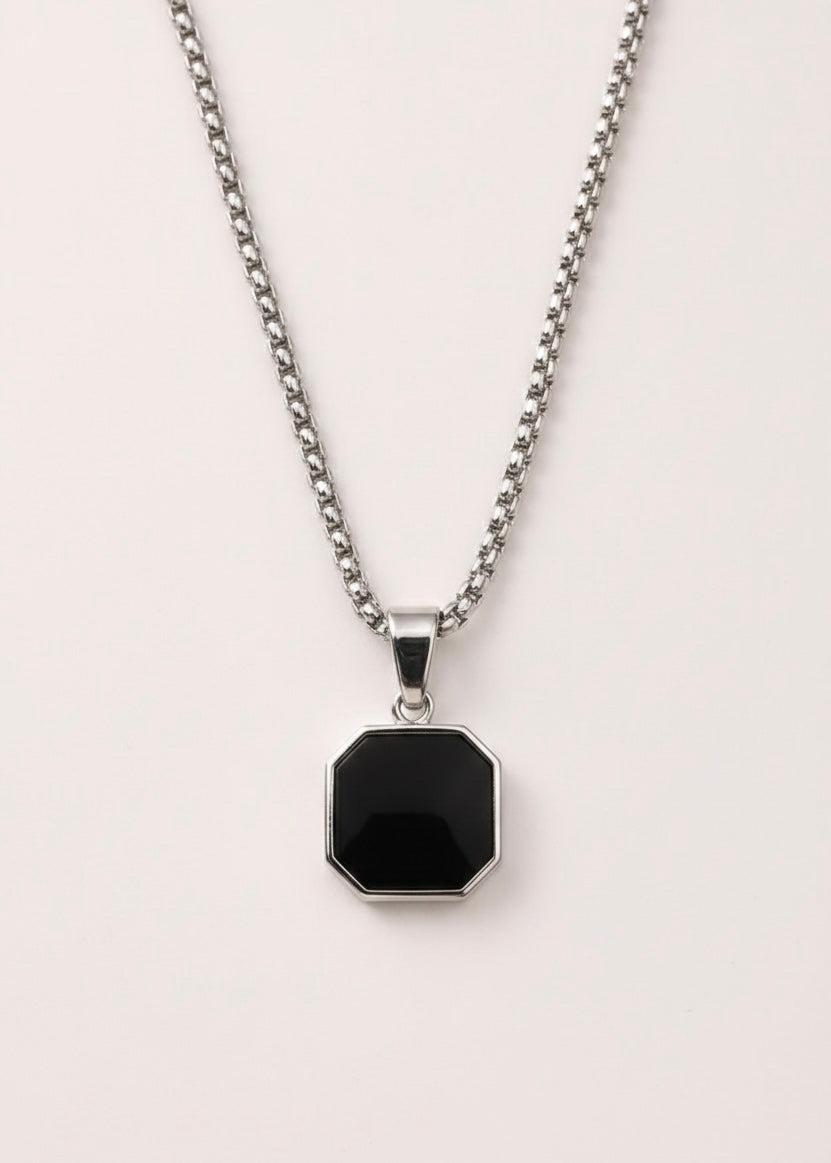 Black Onyx Octagon Pendant Necklace