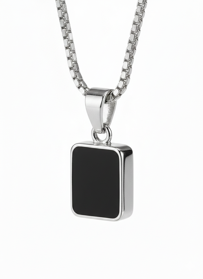 Rectangular Black Onyx Pendant Necklace