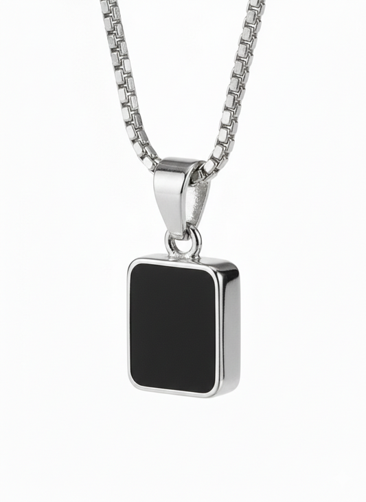 Rectangular Black Onyx Pendant Necklace