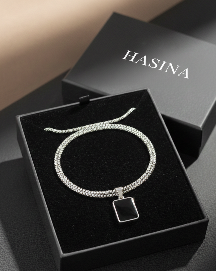 Rectangular Black Onyx Pendant Necklace
