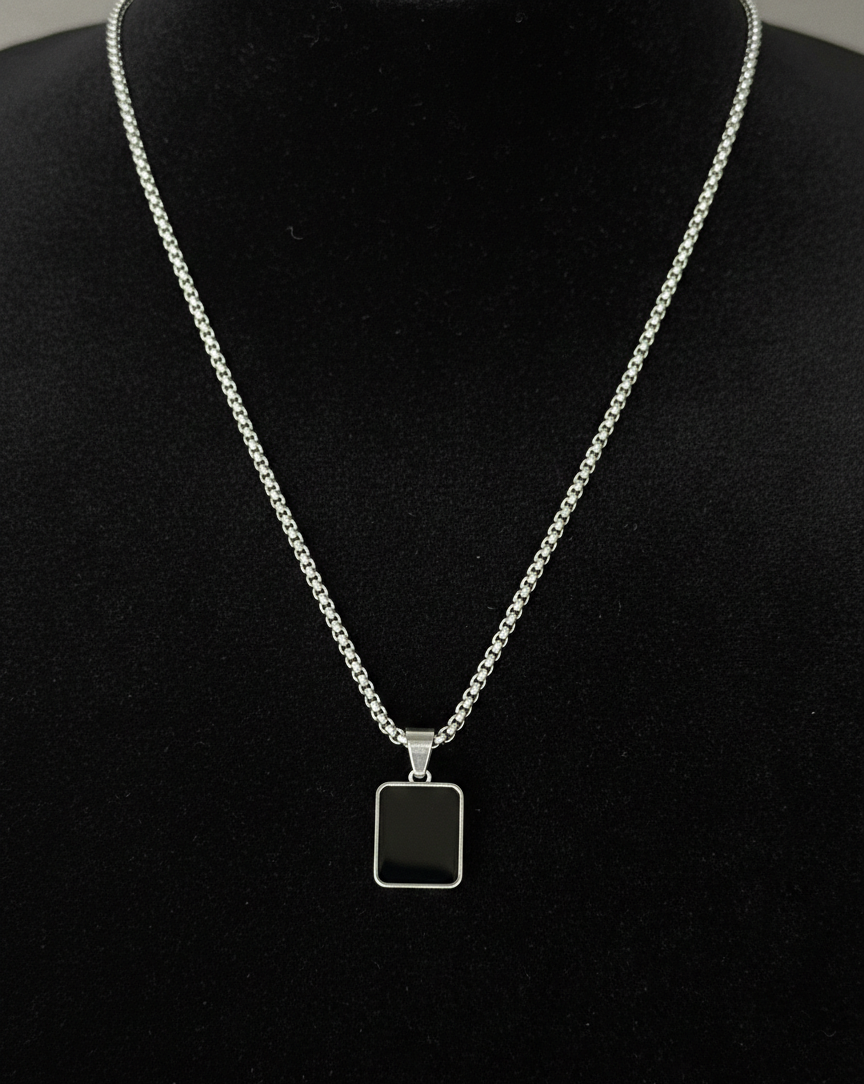 Rectangular Black Onyx Pendant Necklace