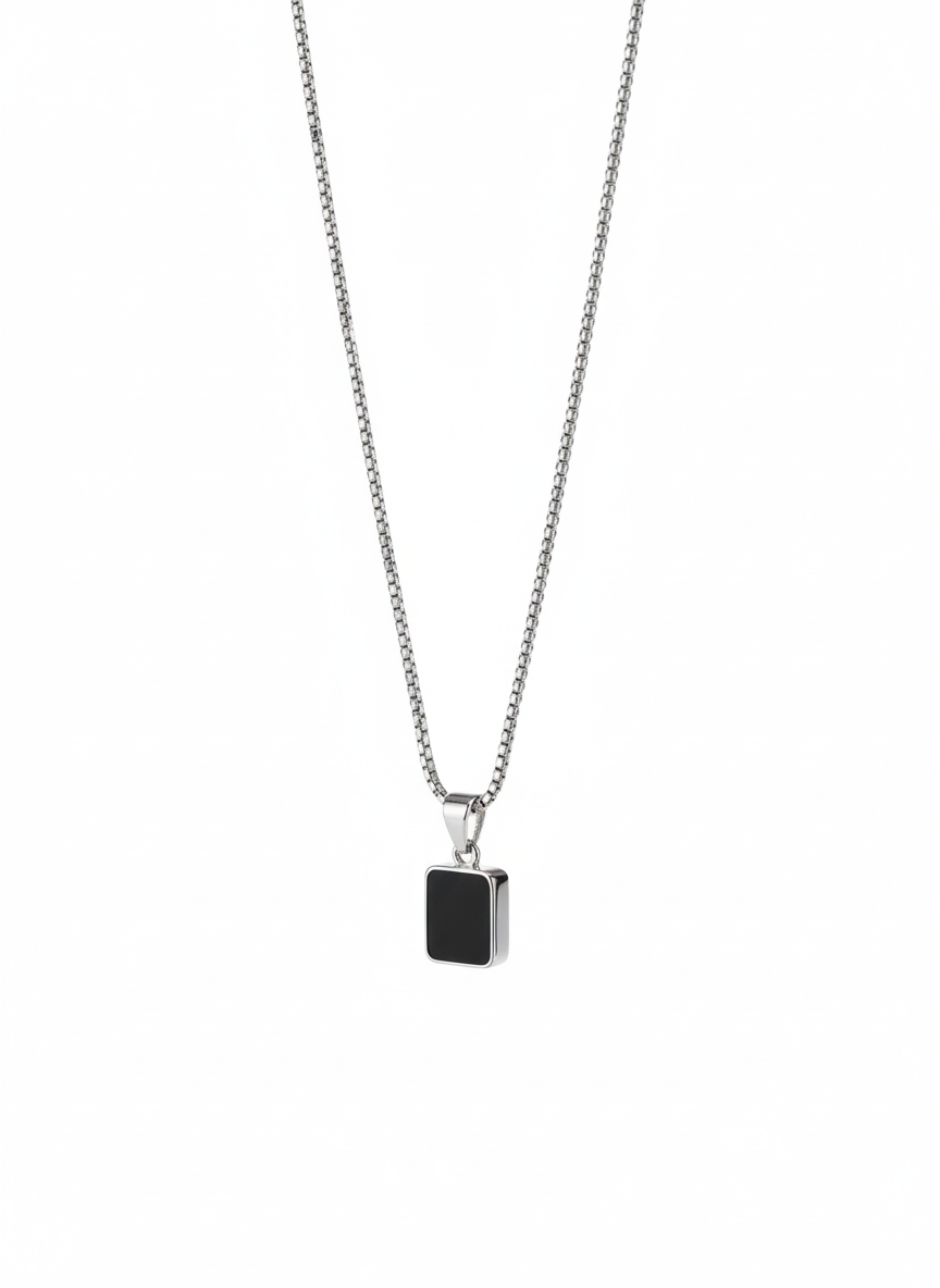 Rectangular Black Onyx Pendant Necklace