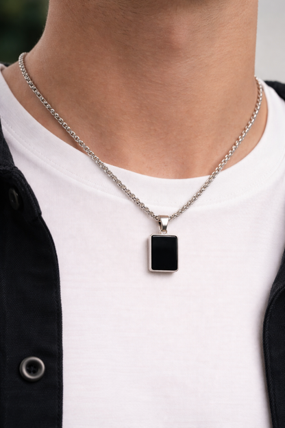 Rectangular Black Onyx Pendant Necklace