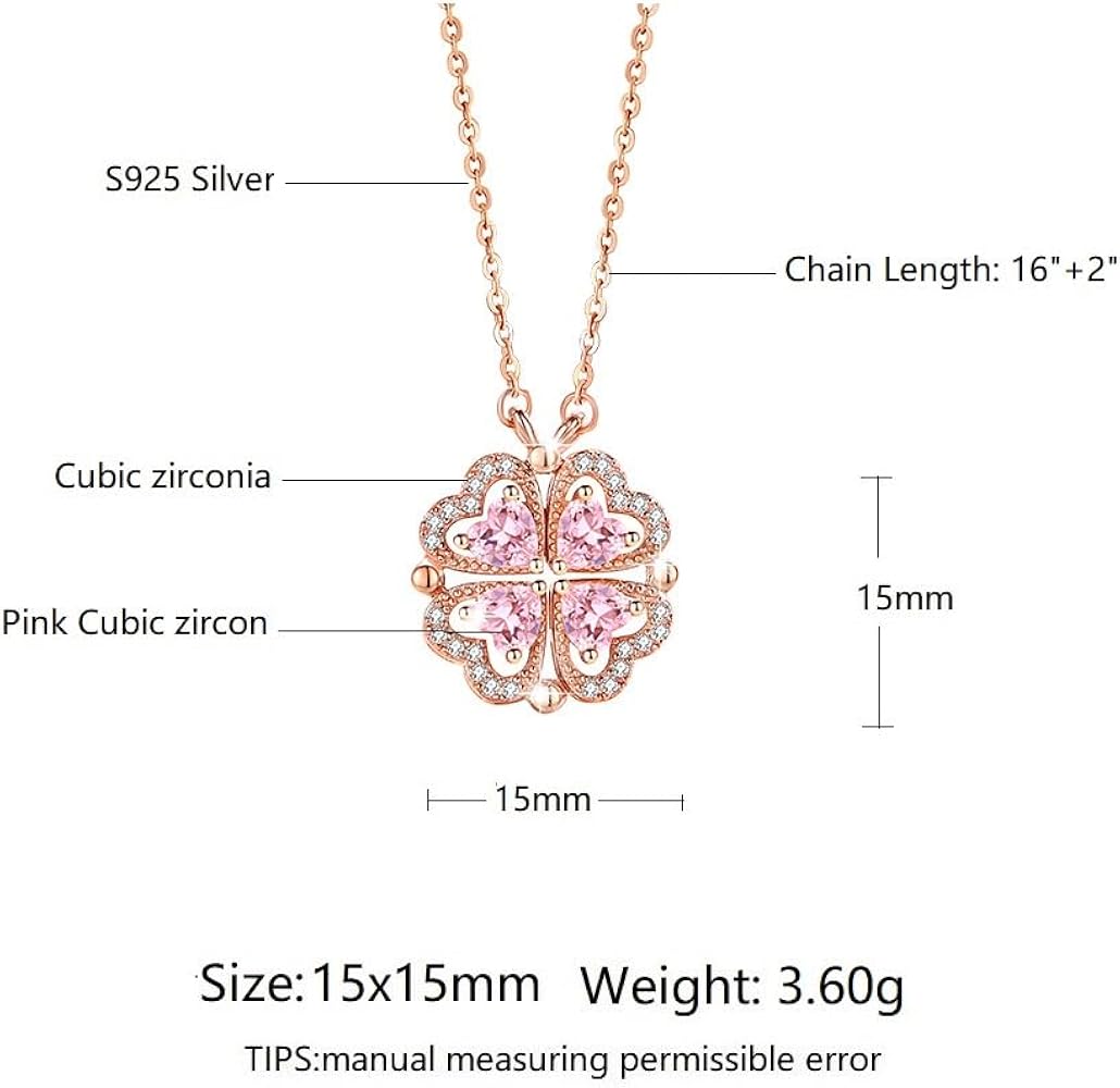 Magnetic Folding Four-Leaf Clover Heart Necklace With Cubic Zirconia