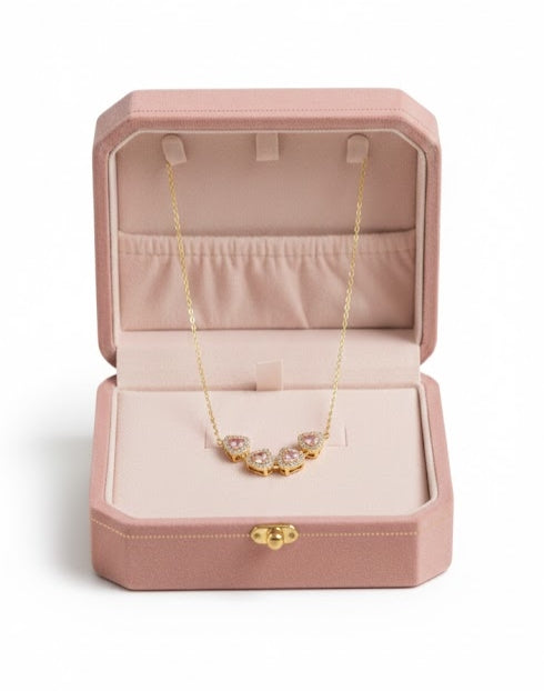 Magnetic Folding Four-Leaf Clover Heart Necklace With Cubic Zirconia