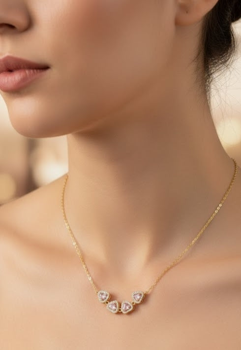 Magnetic Folding Four-Leaf Clover Heart Necklace With Cubic Zirconia