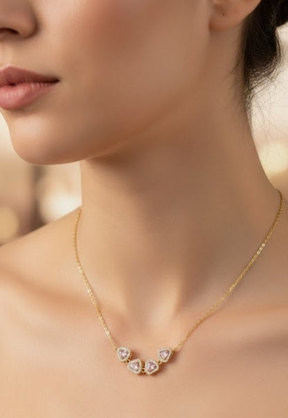 Magnetic Folding Four-Leaf Clover Heart Necklace With Cubic Zirconia
