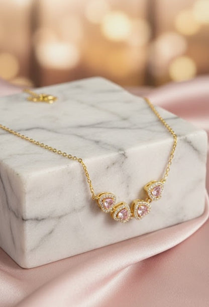 Magnetic Folding Four-Leaf Clover Heart Necklace With Cubic Zirconia