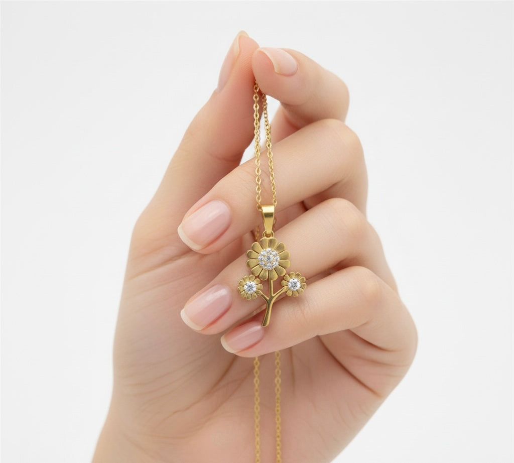 Gold Plated Triple Sun Flower Pendant