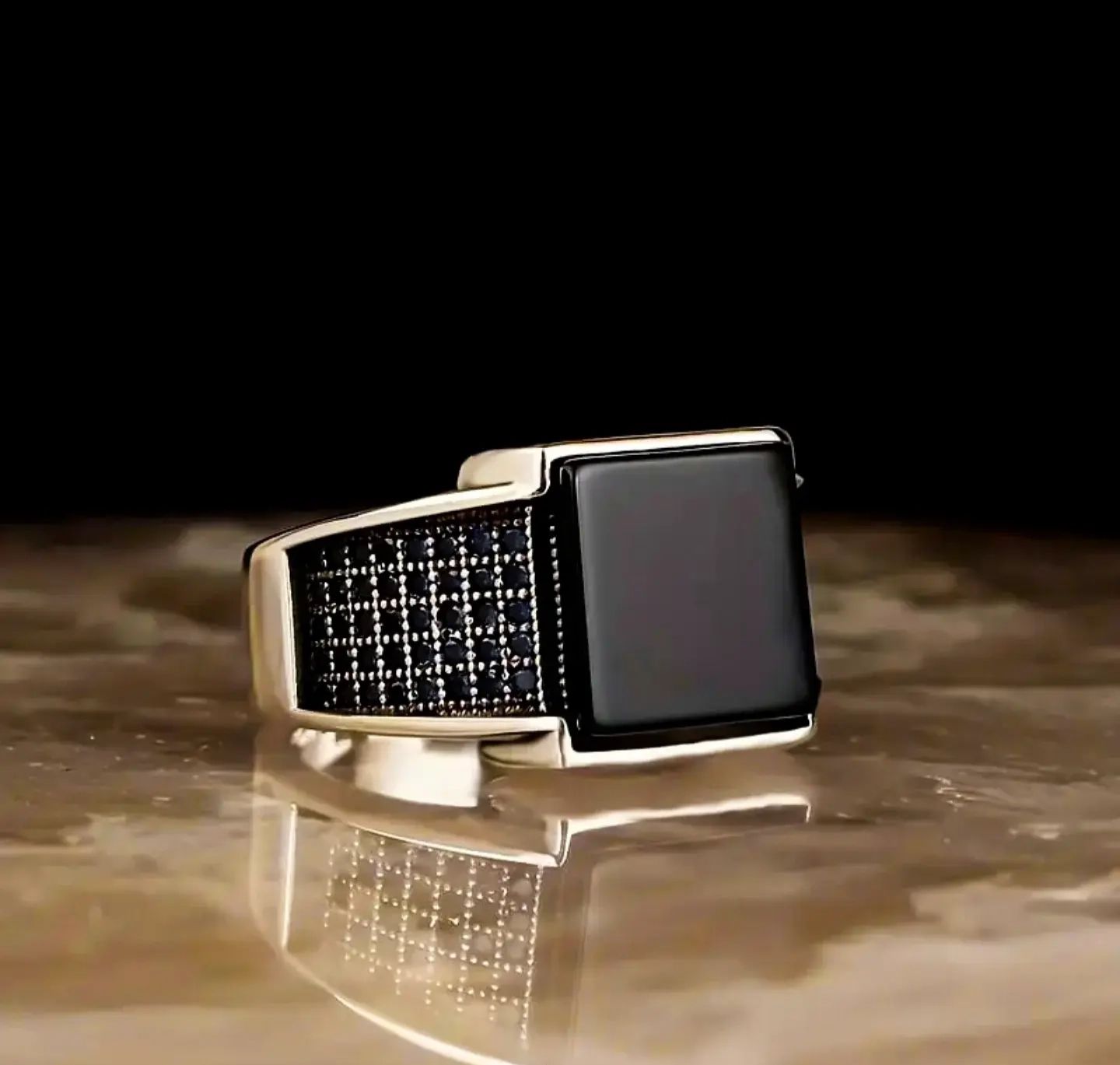 Men’s Square Black Onyx Signet Ring
