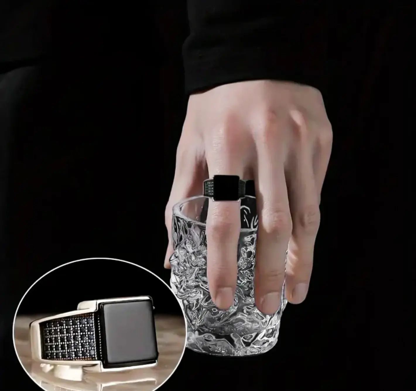 Men’s Square Black Onyx Signet Ring