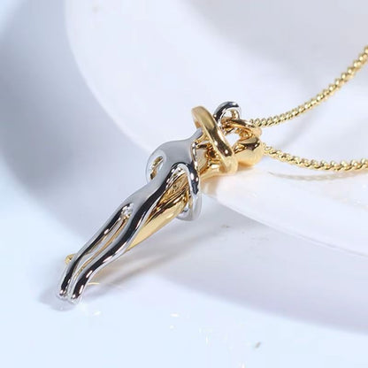 "Couple Hugging Pendant Necklace."