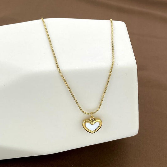 18K Gold Plated Heart Necklace with Shell Inlay