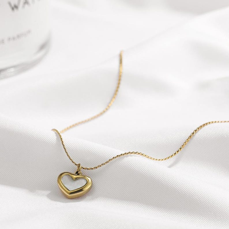 18K Gold Plated Heart Necklace with Shell Inlay