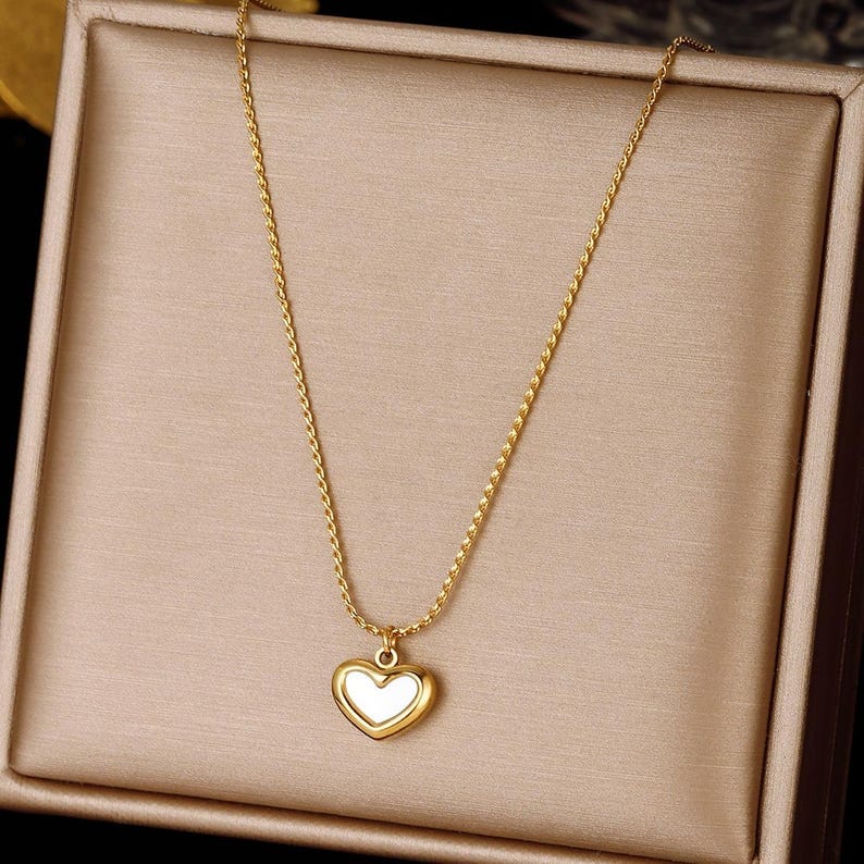 18K Gold Plated Heart Necklace with Shell Inlay