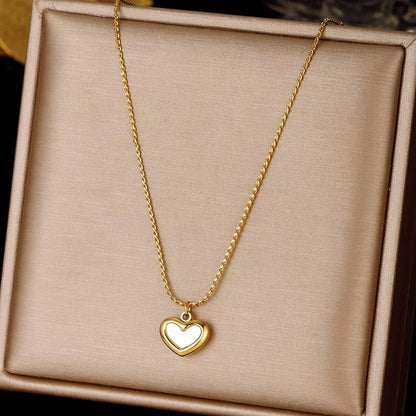 18K Gold Plated Heart Necklace with Shell Inlay