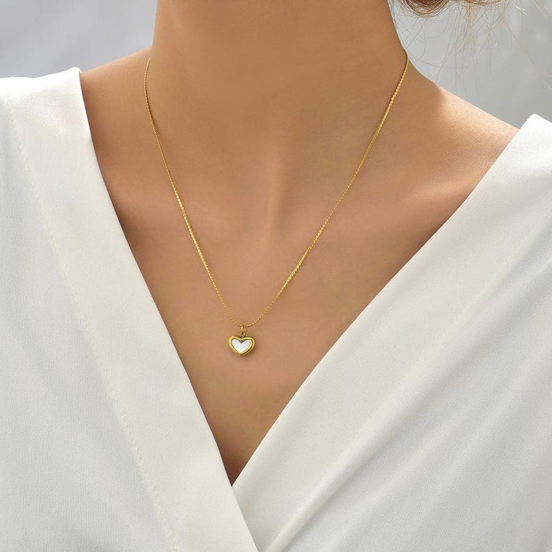 18K Gold Plated Heart Necklace with Shell Inlay