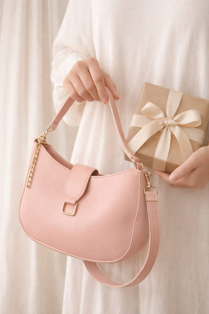 Faux Leather Buckle Shoulder Bag
