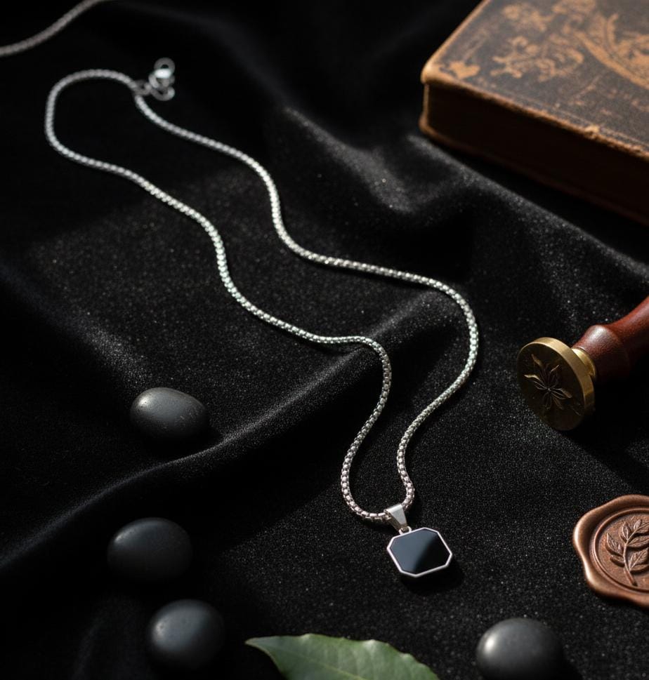 Black Onyx Octagon Pendant Necklace