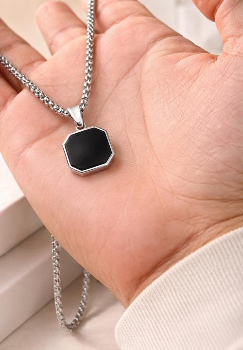 Black Onyx Octagon Pendant Necklace