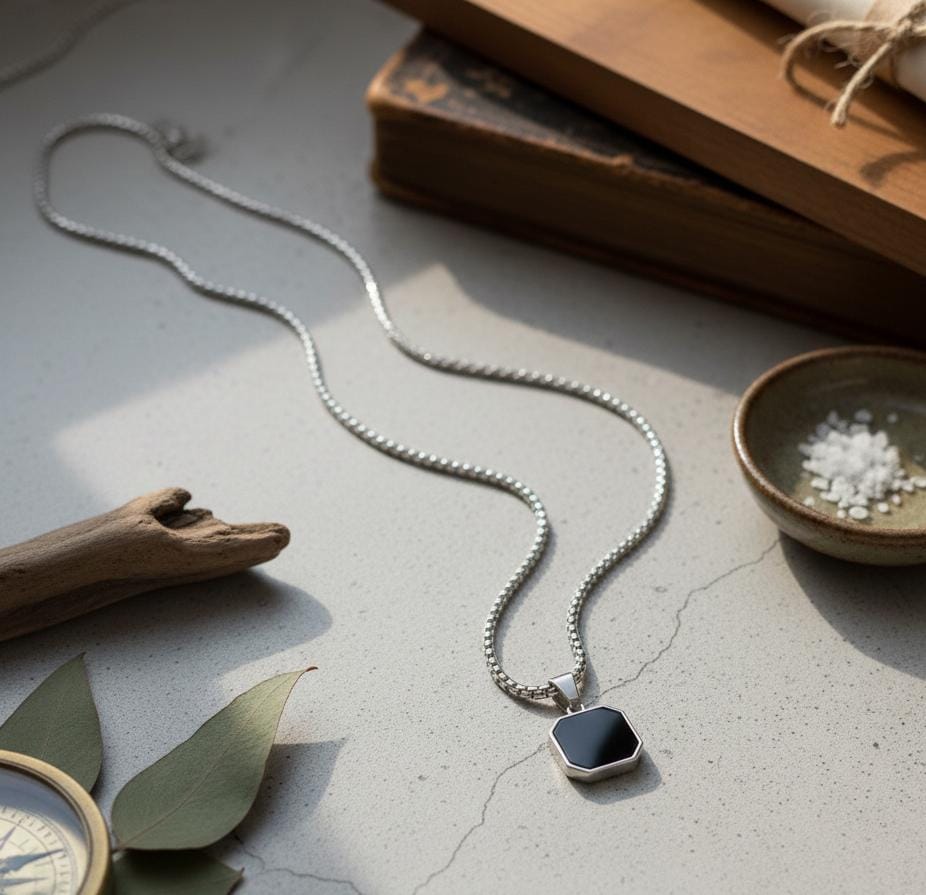 Black Onyx Octagon Pendant Necklace
