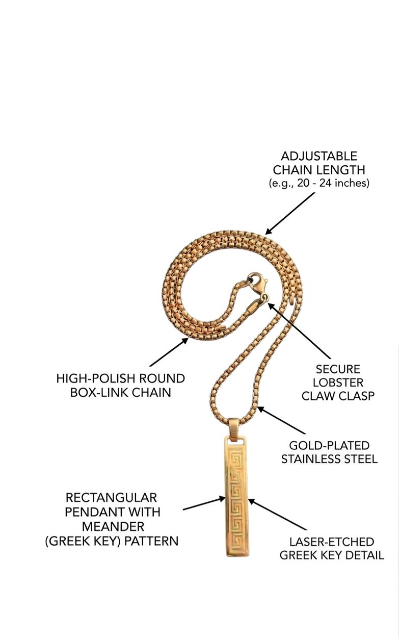Men's Vertical Meander Pattern Gold Bar Necklace ✨