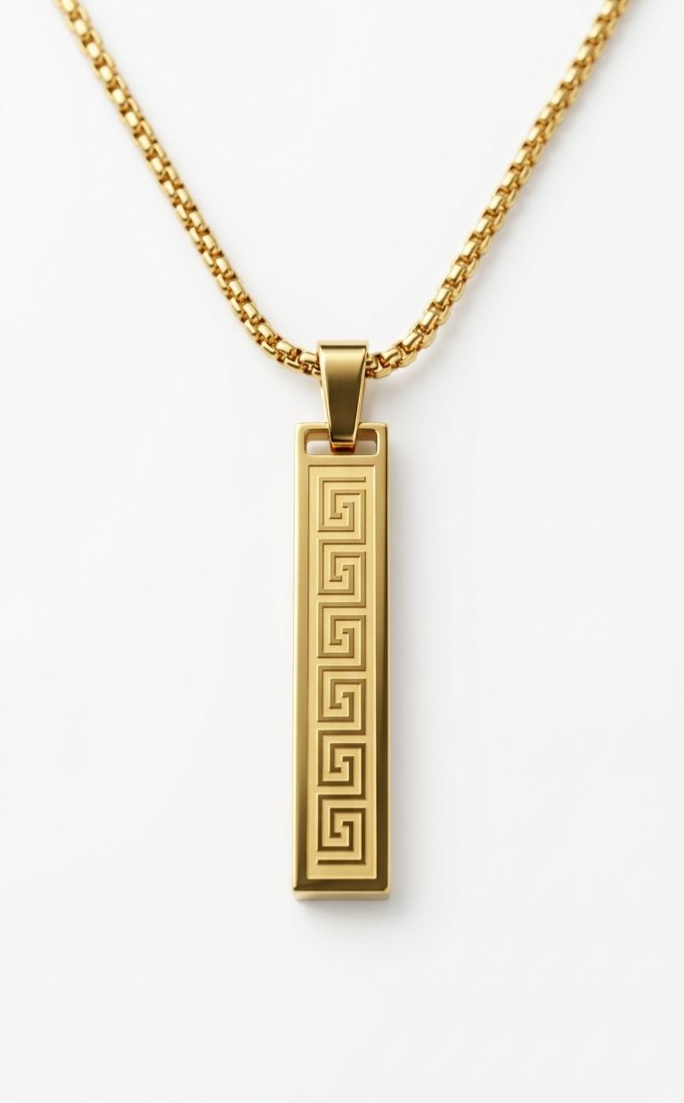 Men's Vertical Meander Pattern Gold Bar Necklace ✨