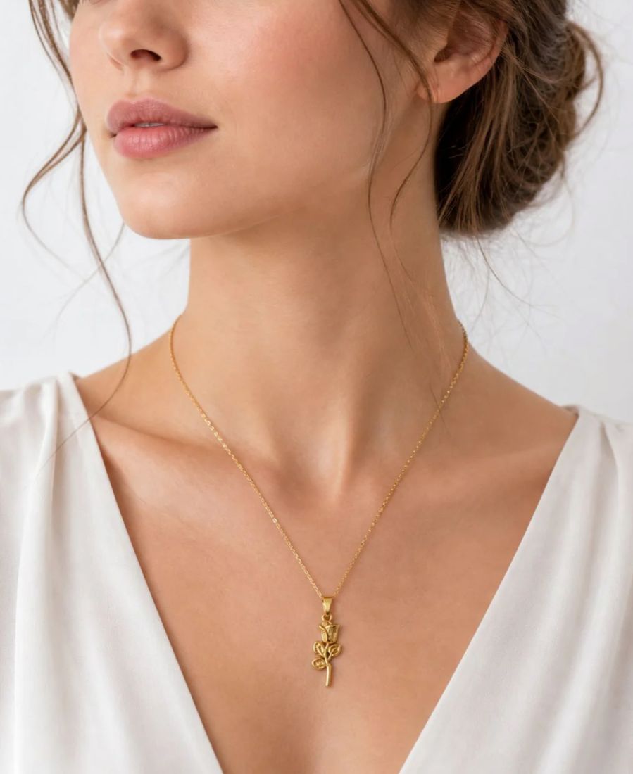 Golden Velvet Rose Anti-Tarnish Necklace