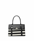"Two-tone Vertical Stripe Handbag with Turn-lock