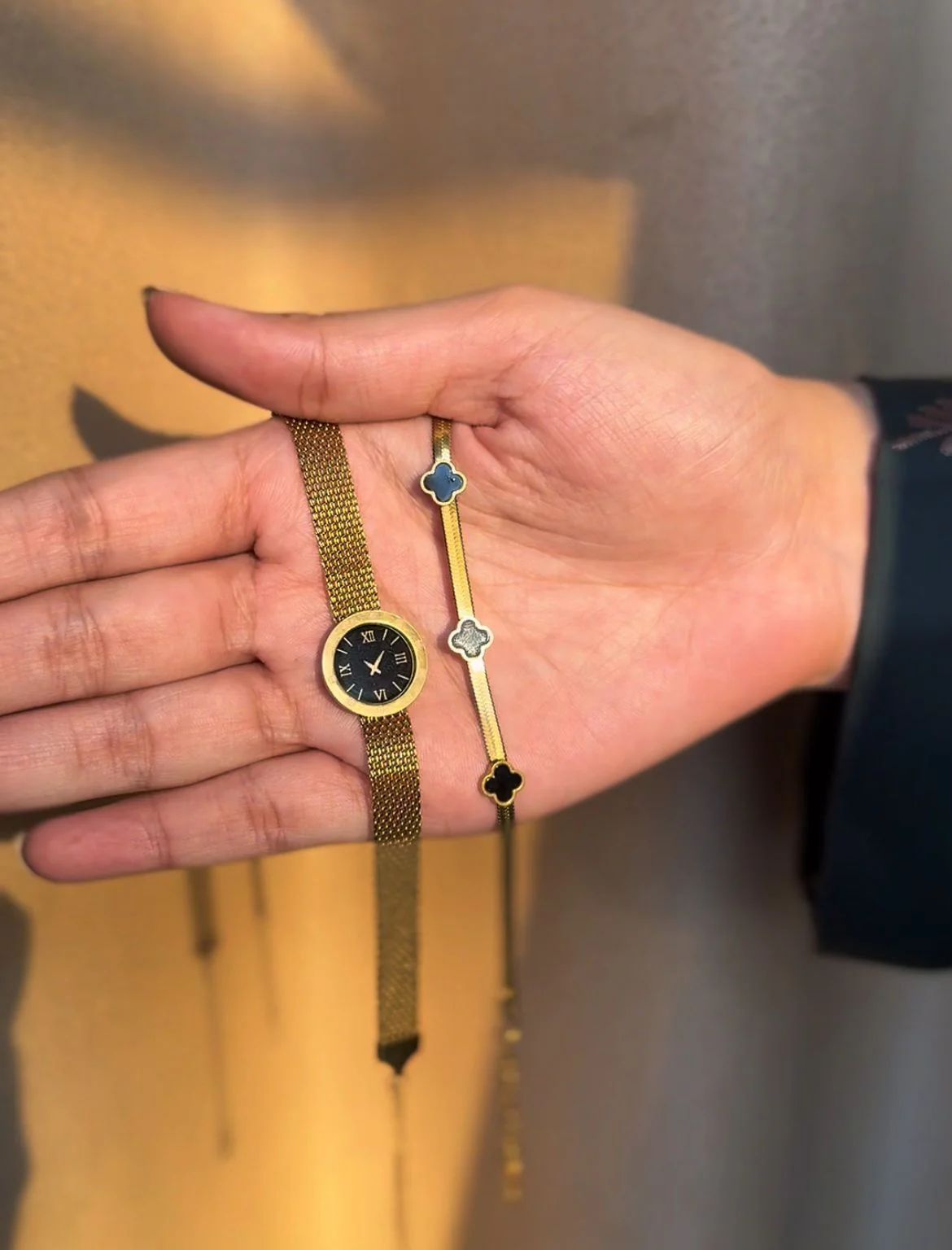 Vintage Noir Watch Type Bracelete & Bracelet Combo