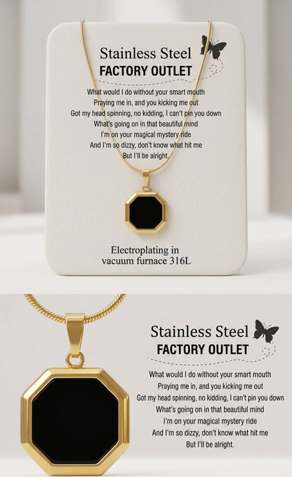 Emerald-Cut Black Stone Necklace - Gold Plated