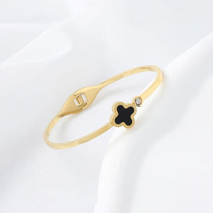 Lucky Clover Hinged Bracelet With Stone