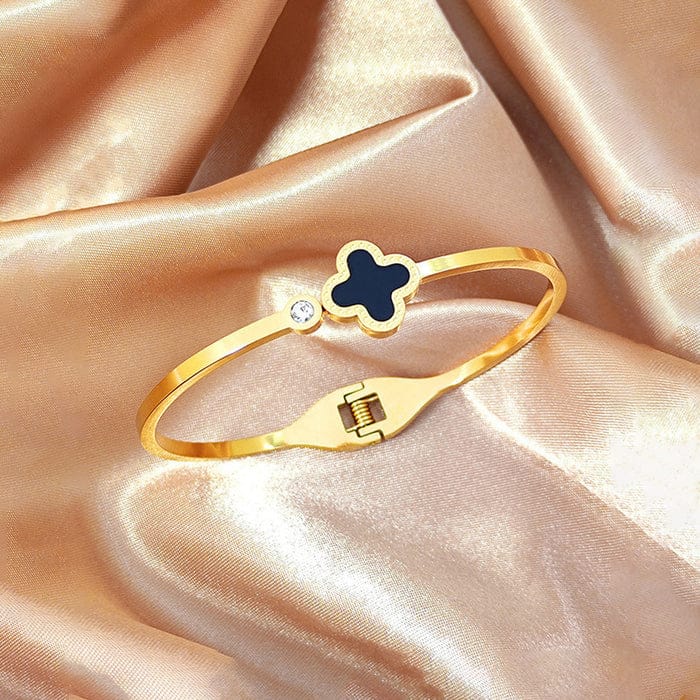 Lucky Clover Hinged Bracelet With Stone