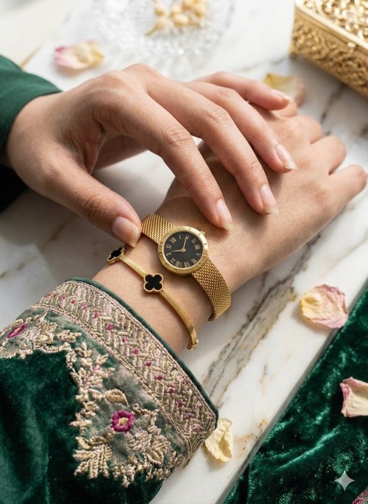 Vintage Noir Watch Type Bracelete & Bracelet Combo