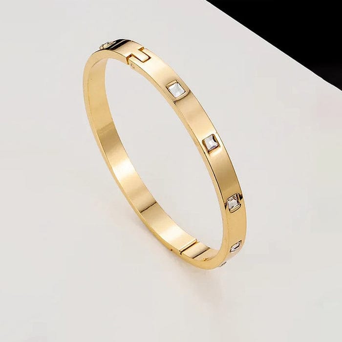 Luxury Style Gold-Plated Screw Head Bangle with Inset Stones