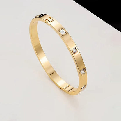 Luxury Style Gold-Plated Screw Head Bangle with Inset Stones