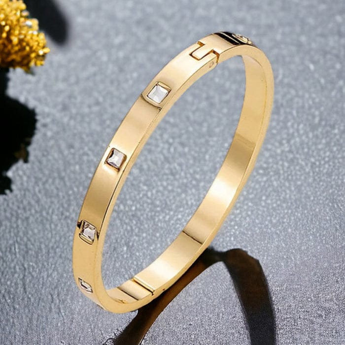 Luxury Style Gold-Plated Screw Head Bangle with Inset Stones