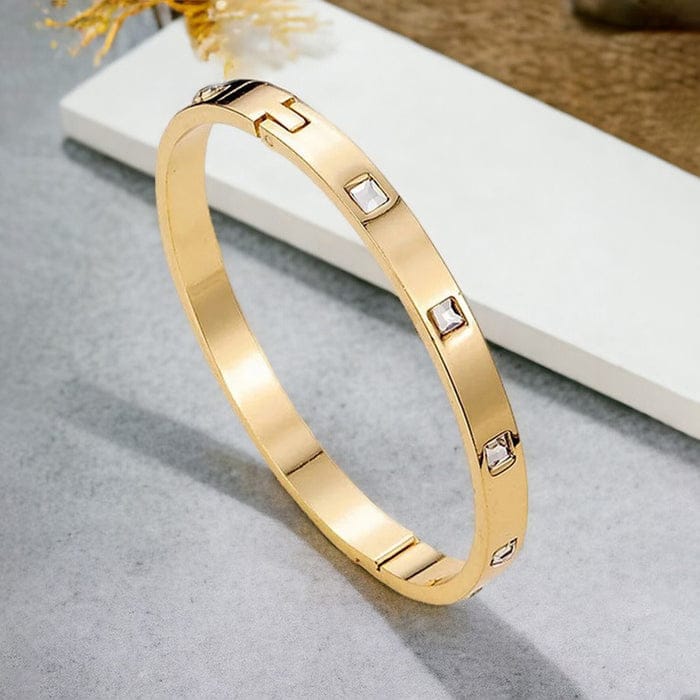 Luxury Style Gold-Plated Screw Head Bangle with Inset Stones