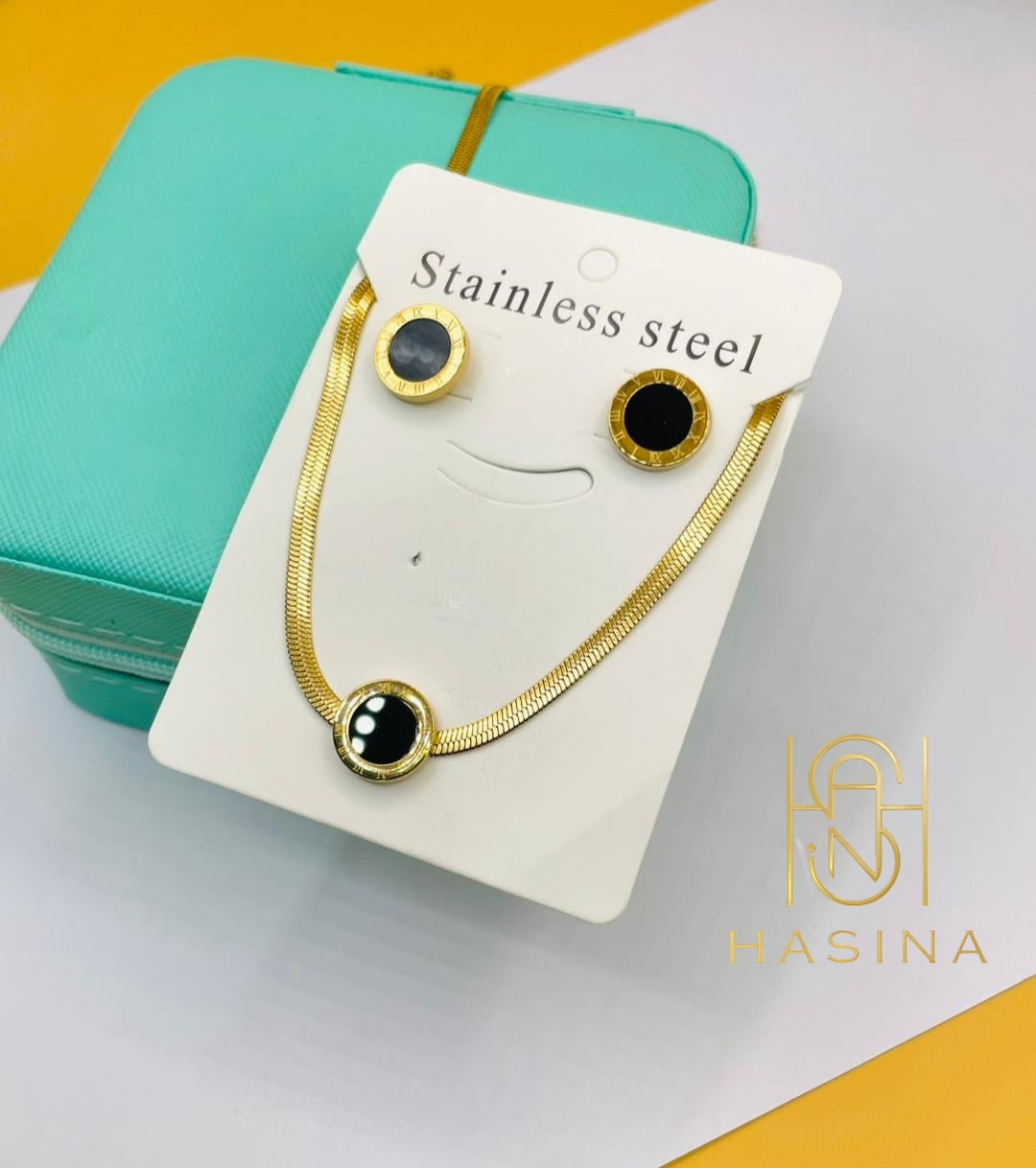 Elegant Black Accent Stainless Steel Jewelry Set