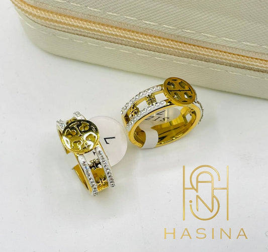 Luxury Dual-Tone Stainless Steel Designer Ring